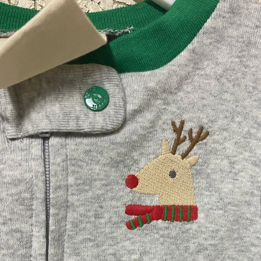 My First Christmas organic embroidered full zip onesie